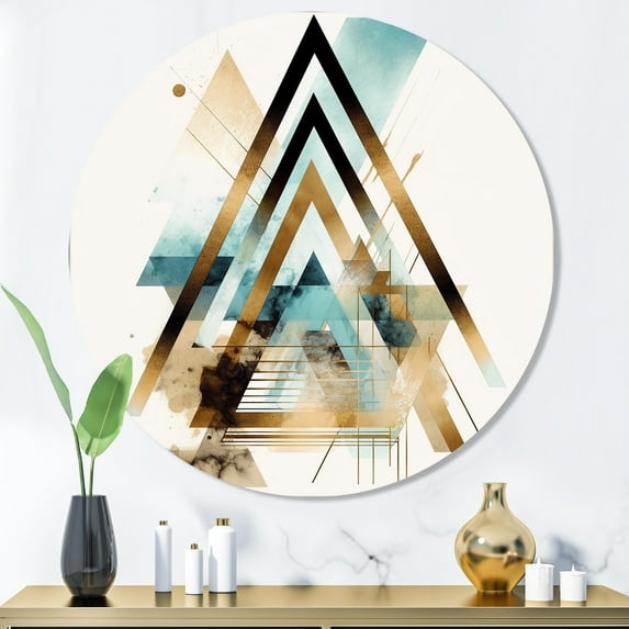 Designart "Boho Greens Triangular Intrigue I" Modern Geometric Metal Round Wall Art