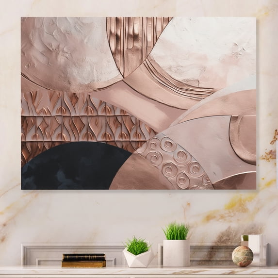 Designart "Boho Half Circles in Rose Gold I" Abstract Metal Art Living Room