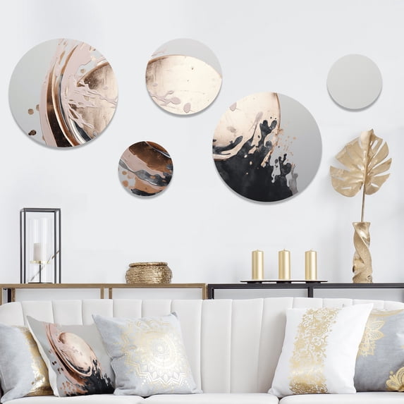Designart "Boho Half Circles in Rose Gold III" Abstract Metal Wall Art Set of 5 Piece