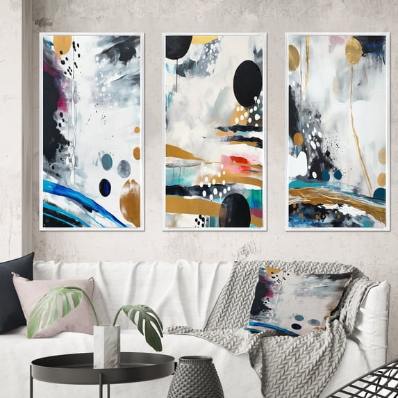 Designart "Boho Magic Discovery III" Abstract Framed Wall Art Set Of 3 - Gold Geometric Frame Canvas Set For Living Room Decor