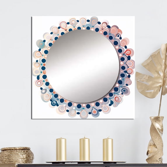 Designart "Boho Mandala Retro Blue And Orange" Boho Mandala Blue Large Square Mirror - Square Bedroom Mirror Printed Wall Decor - Traditional Square Printed Wall Mirror Art