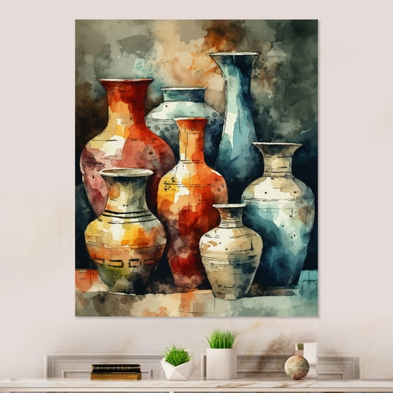 Designart "Boho Pottery in Orange and Green" Boho Pottery Metal Wall Art