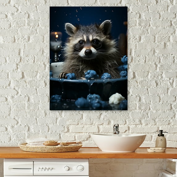 Designart "Boisterous Raccoon Wash In Blue Botanical" Bathroom Canvas Prints