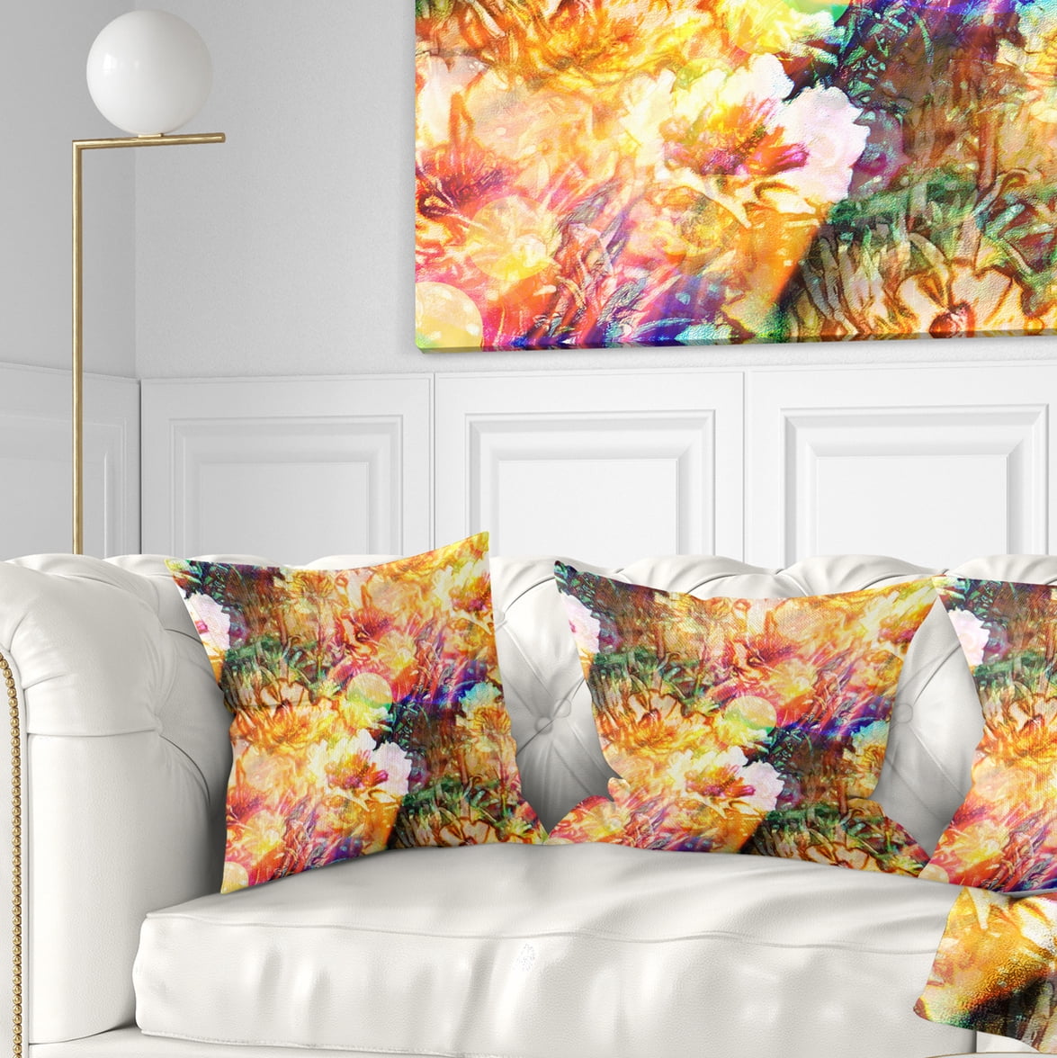 Designart Bokeh Flowers Seamless - Floral Throw Pillow - 18x18