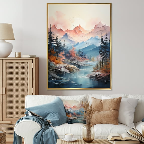 Designart "Bold And Majestic Blue Mountain I" Abstract Impressionism Floater Framed Canvas Prints