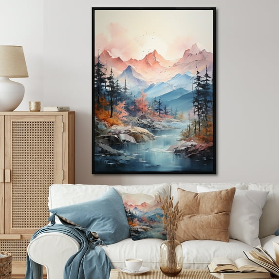 Designart "Bold And Majestic Blue Mountain I" Abstract Impressionism Floater Framed Canvas Prints