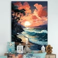 thumbnail image 1 of Designart "Bold Beach Beauty Orange Sunset Scene II" Coastal Canvas Wall Art - Coastal Blue Coastal Beach Entryway Wall Art Print, 1 of 6