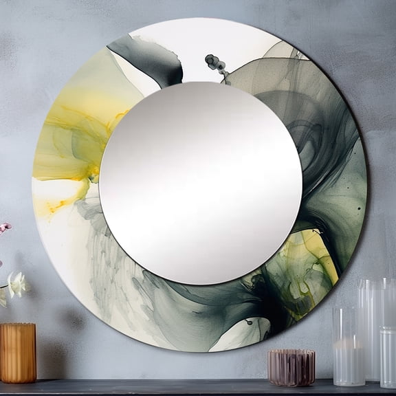 Designart "Bold Black and Yellow Splash" Fractals Rund Mirror For Wall Decor - Large Black Round Print Mirror - Round Modern Mirror 36" x 36" Inch - Wall Mounted Round Large Mirror