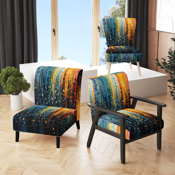 Designart "Bold Breeziness Colorful Mid Century Elegance I" Multi-Color Mid-century Upholstered Accent Chair - Mid-Century Modern Arm Chair For Living Room
