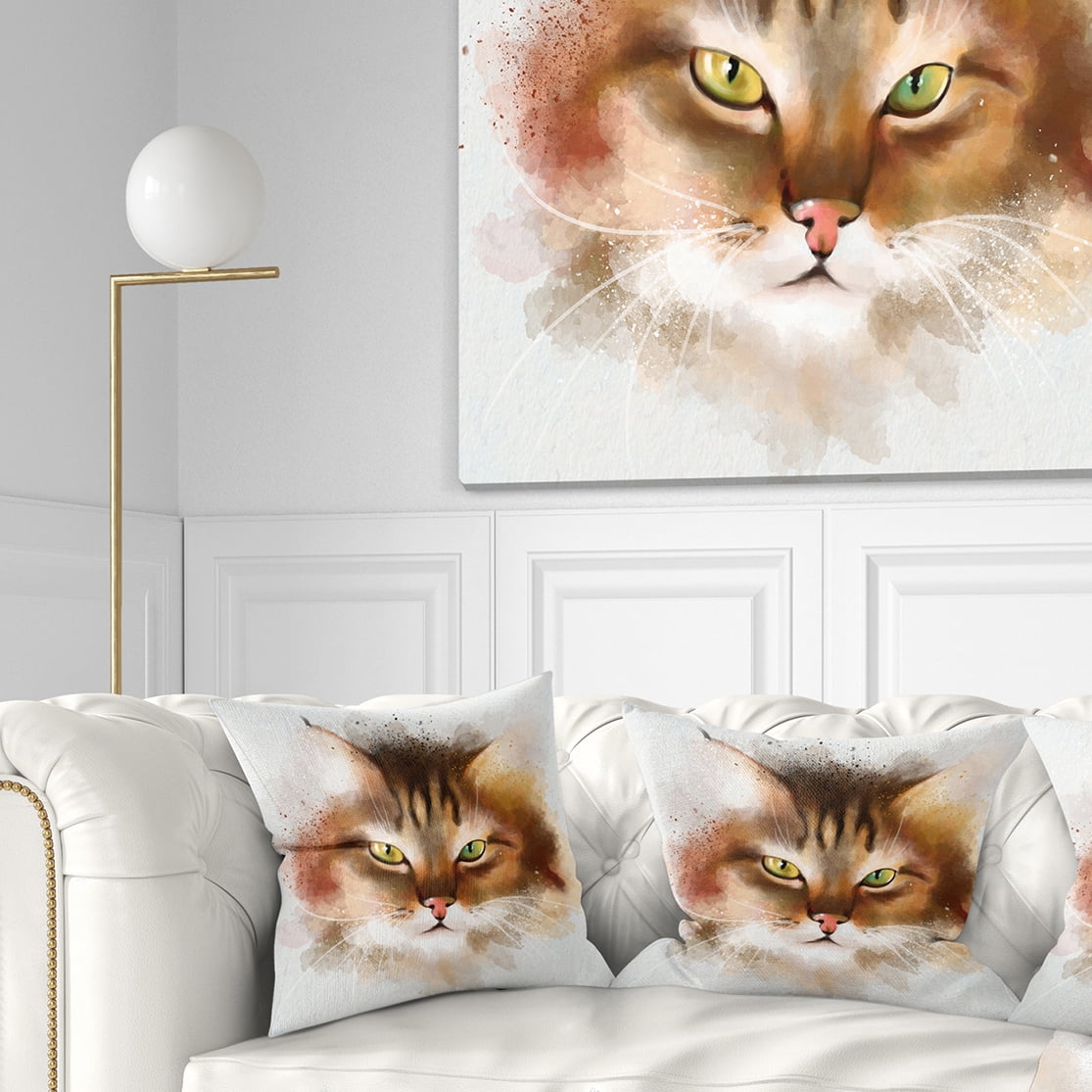 Designart Bold Brown Cat Watercolor Sketch - Animal Throw Pillow - 16x16