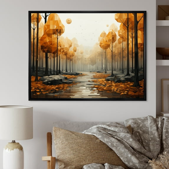 Designart "Bold Forest Beauty Yellow and Grey II" Forest Floater Framed Canvas Print