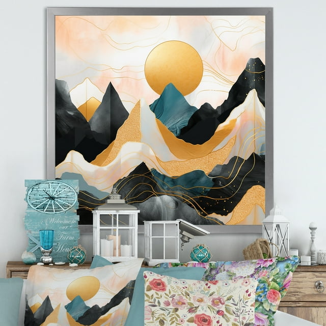 Designart "Bold Landscape with Pink and Gold Mountains II" Food