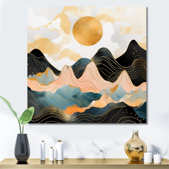 Designart "Bold Landscape with Pink and Gold Mountains III" Food & Beverage Wall Art - Traditional Beige Fruits Entryway Wall Art