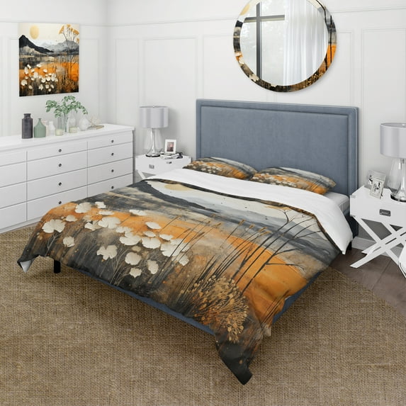 Designart "Bold Mirage in the Canyon II" Canyon Bedding Covert Set - Traditional Orange Landscapes Bed Set With 2 Shams