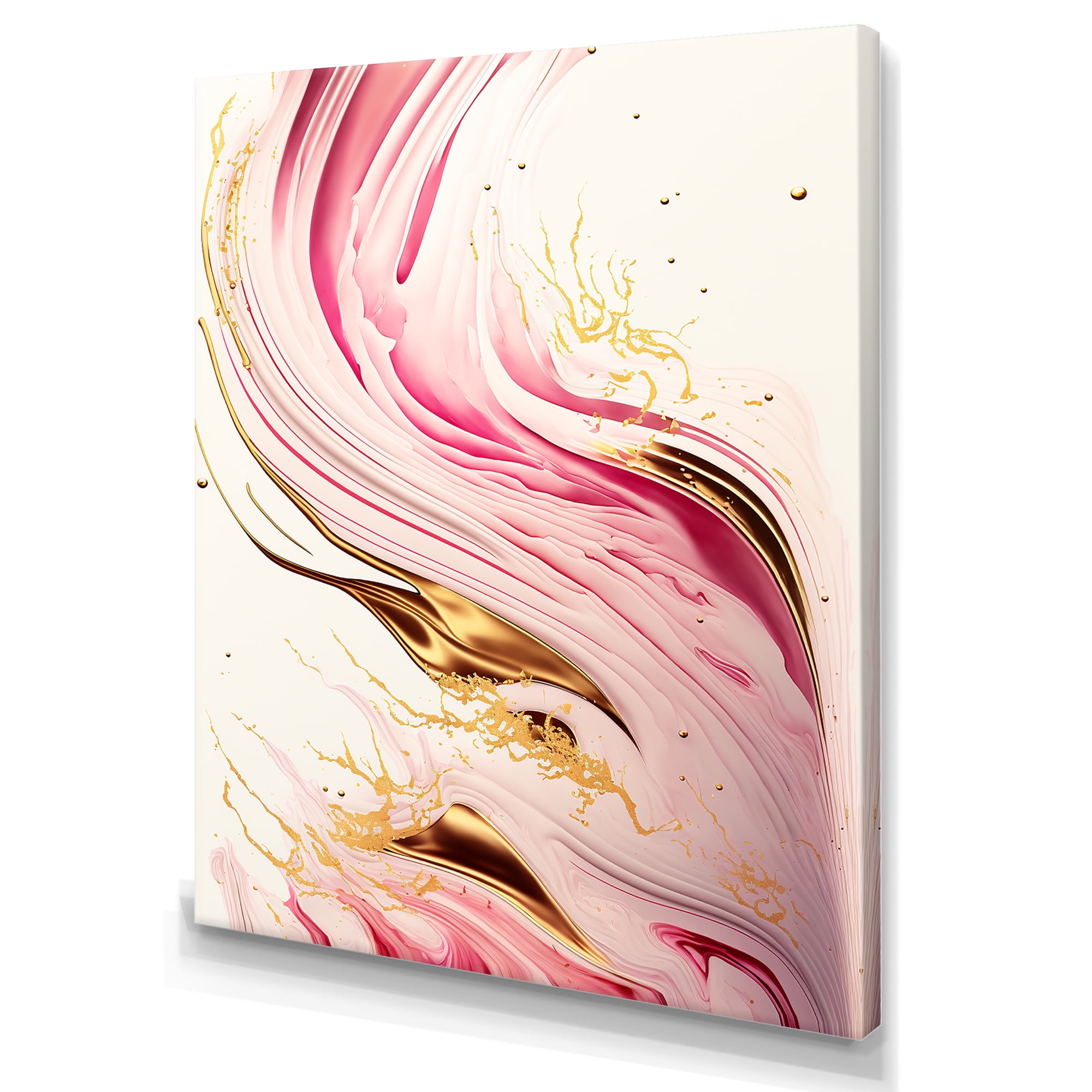 Designart Bold Pink And Gold Flow Art I Canvas Wall Art