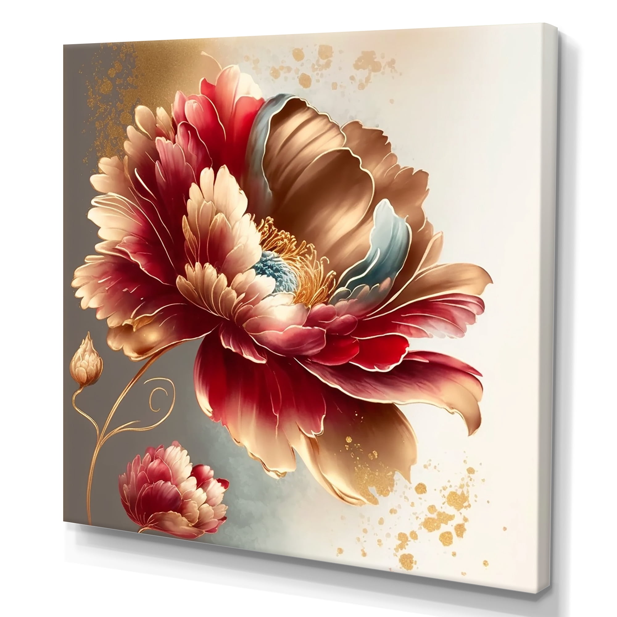 Designart Bold Red Floral Design I Canvas Wall Art