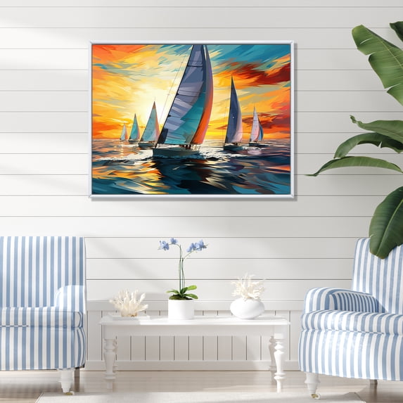 Designart "Bold Regatta Sailboat" Sailing Boat Floater Framed Wall Art Print