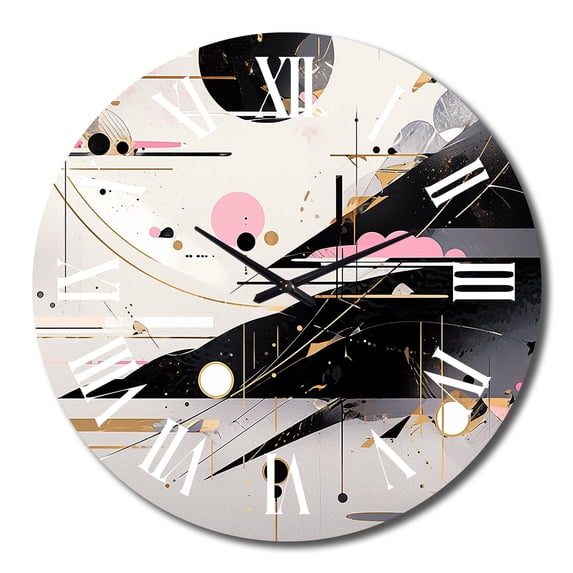 Designart "Bold Stripes Pink Black Fusion" Cubism Oversized Wall Clock