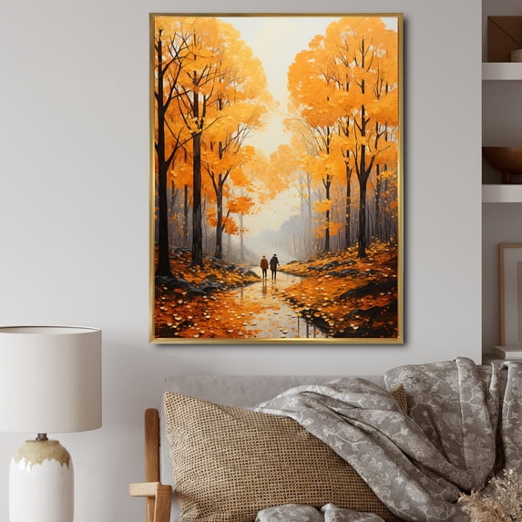 Designart "Bold Yellow Forest Giants Painting III" Landscape & Nature Floater Framed Wall Art Print