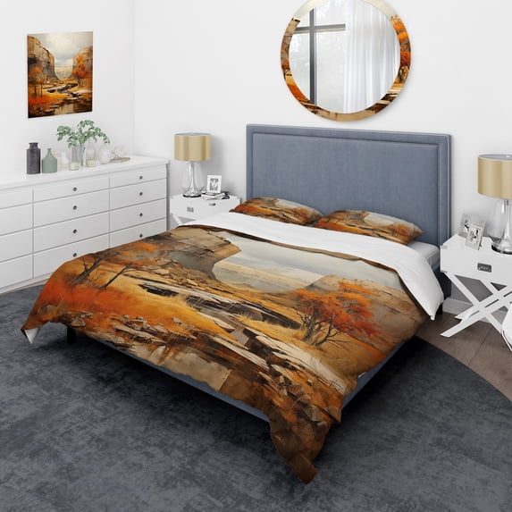 Designart "Bold horizon Canyon Desert IV" Landscapes Bedding Covert Set - Canyon Orange Traditional Bed Set With 2 Shams