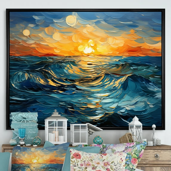 Designart "Boldness of the Azure River I" Modern Floater Framed Wall Decor