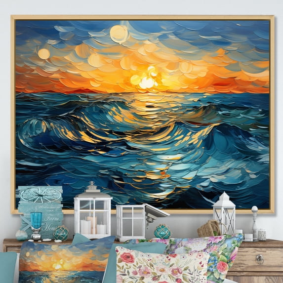 Designart "Boldness of the Azure River I" Modern Floater Framed Wall Decor