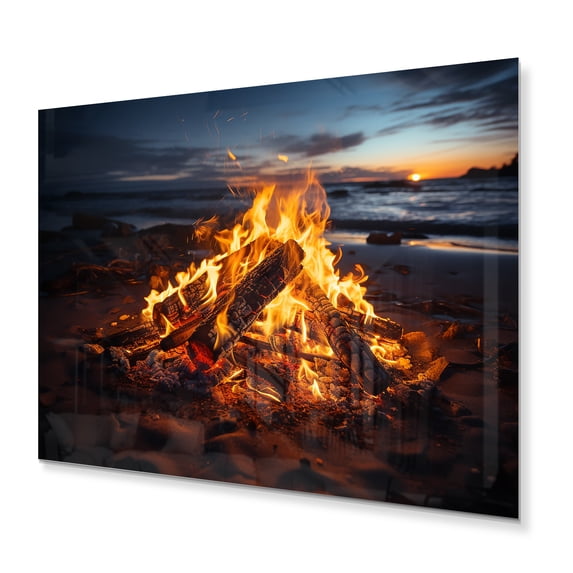 Designart "Bonfire by the Coastal Beachside I" Nautical & Beach Metal Art Print