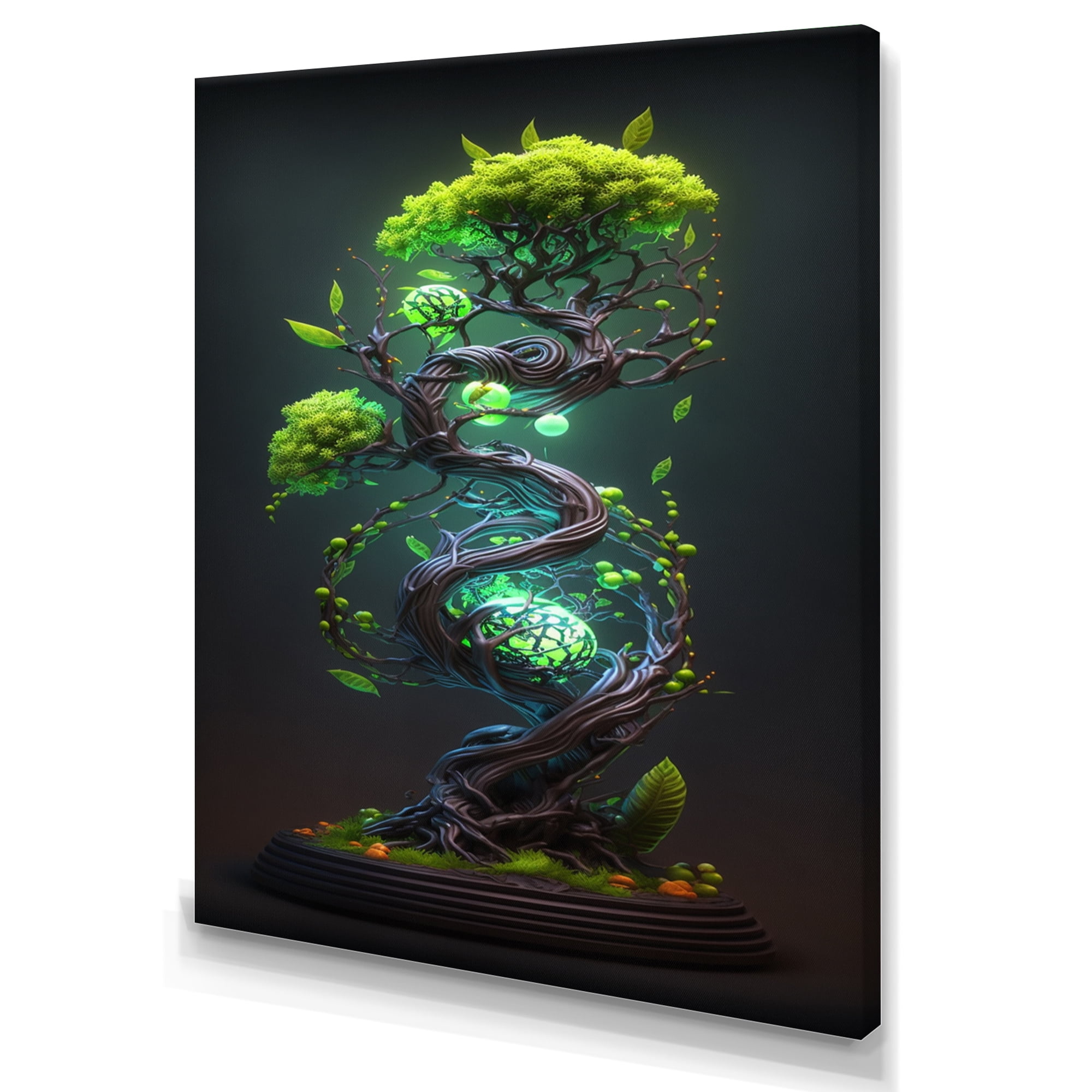 Designart Bonsai Swirl Tree Neon I Canvas Wall Art