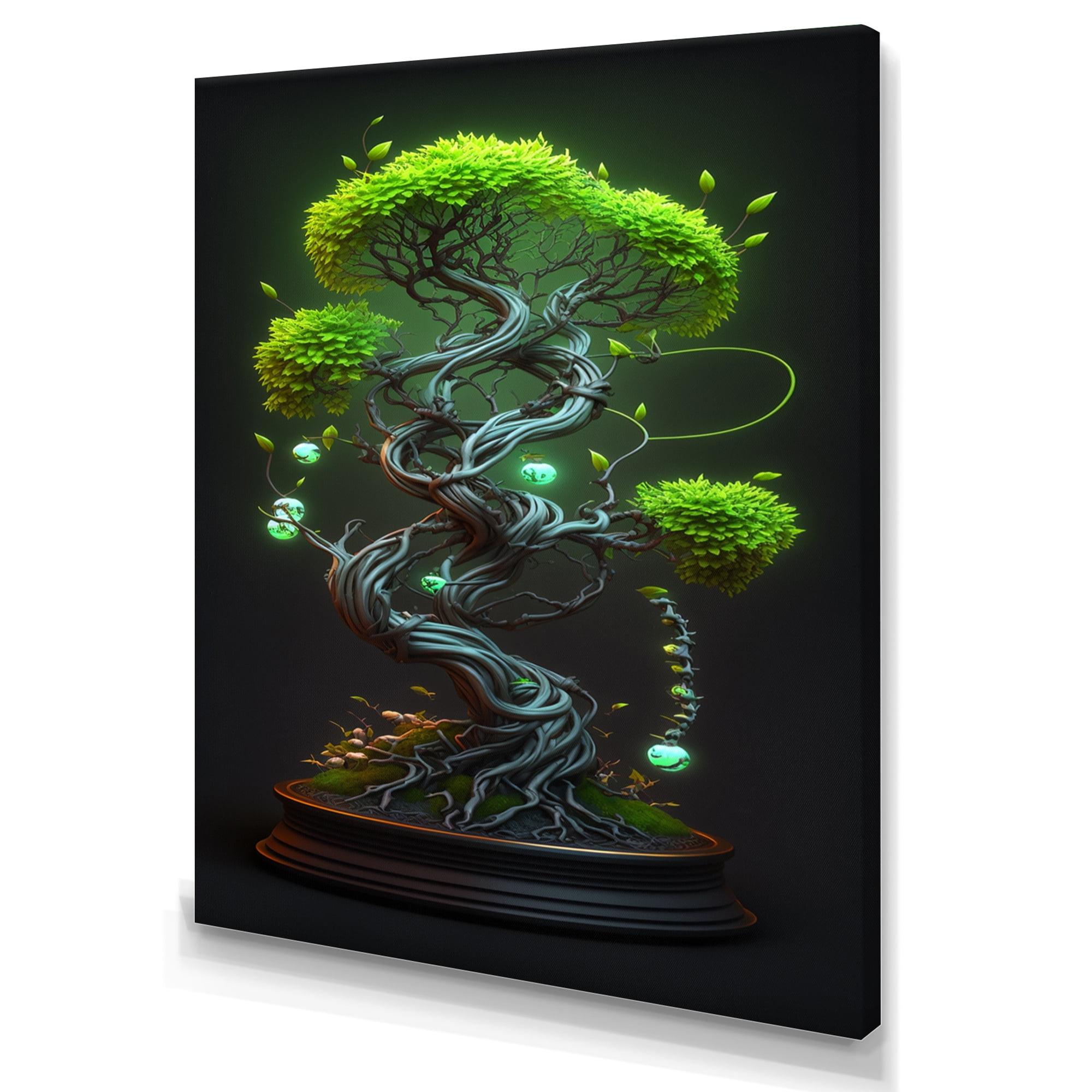 Designart Bonsai Swirl Tree Neon II Canvas Wall Art