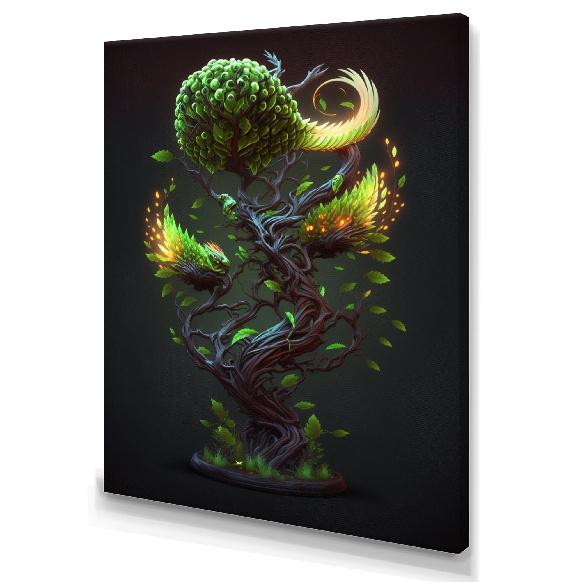 Designart Bonsai Swirl Tree Neon IV Canvas Wall Art