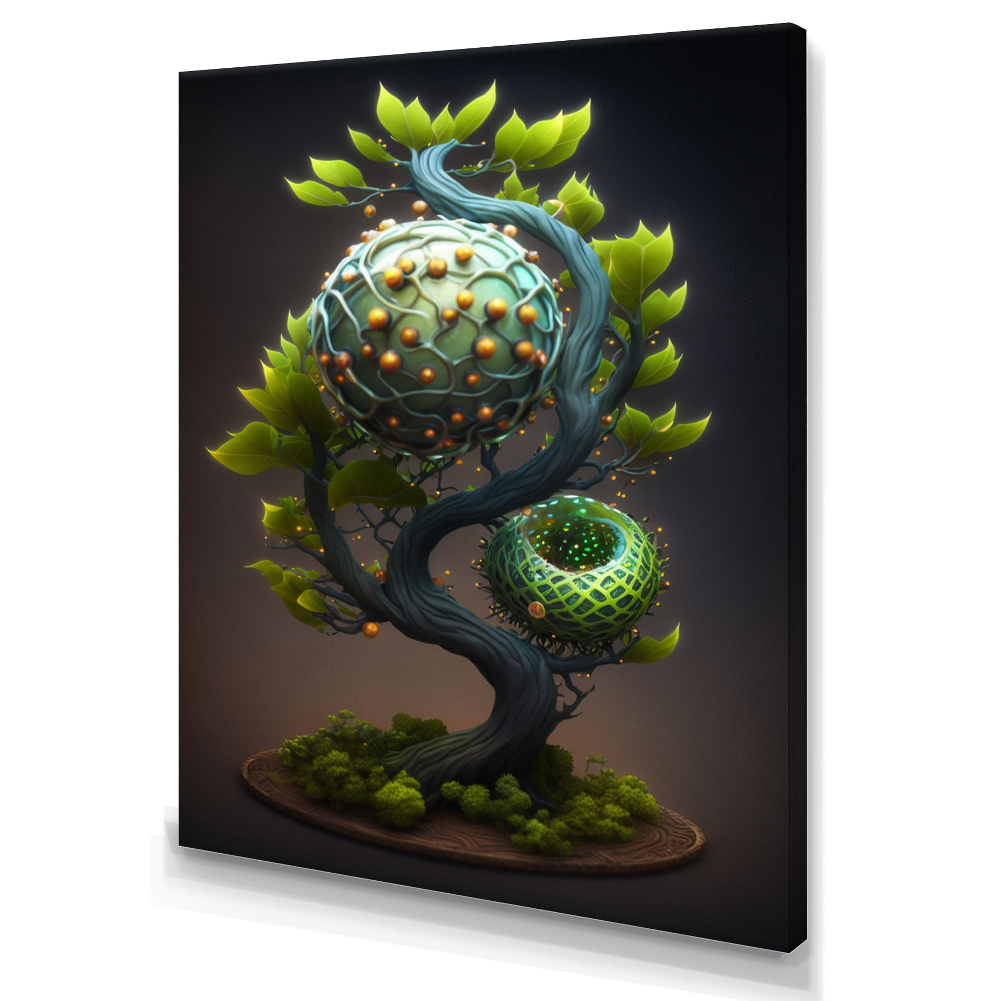 Designart Bonsai Swirl Tree Neon V Canvas Wall Art