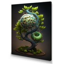 Designart Bonsai Swirl Tree Neon V Canvas Wall Art