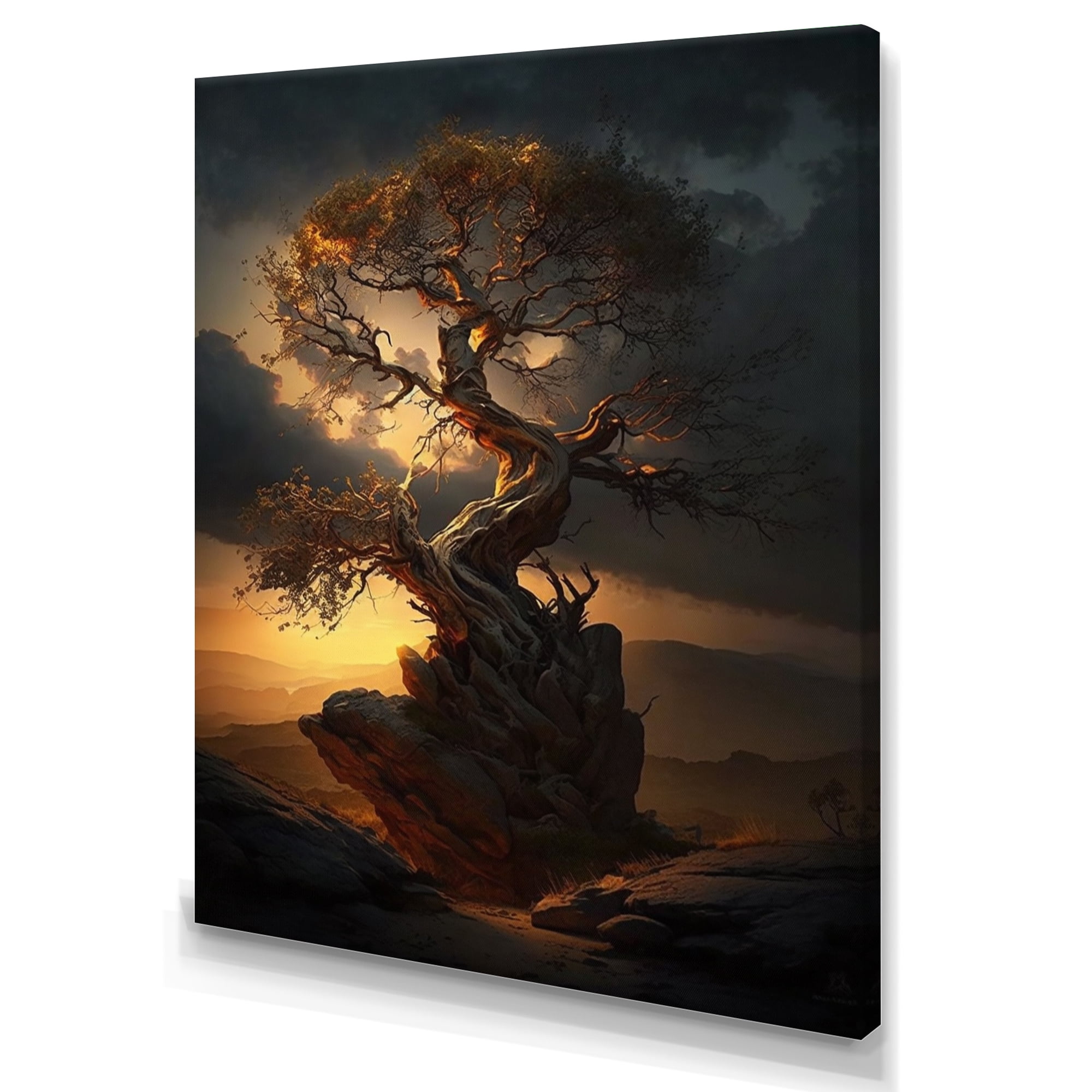 Designart Bonsai Tree At Sunset Canvas Wall Art