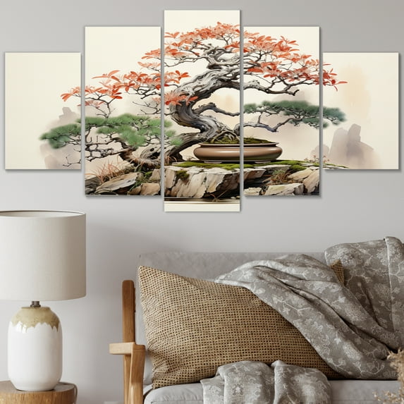 Designart "Bonsais Wisdom Asian beauty I" Asian Metal Wall Décor Set