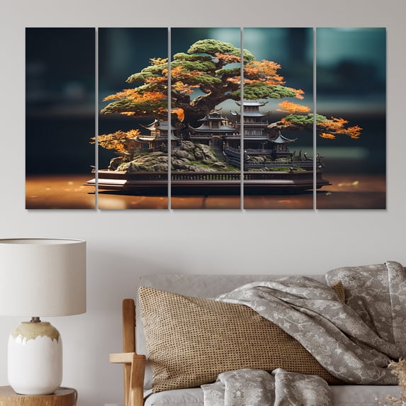 Designart "Bonsais Wisdom Asian beauty VII" Asian Metal Wall Art Set