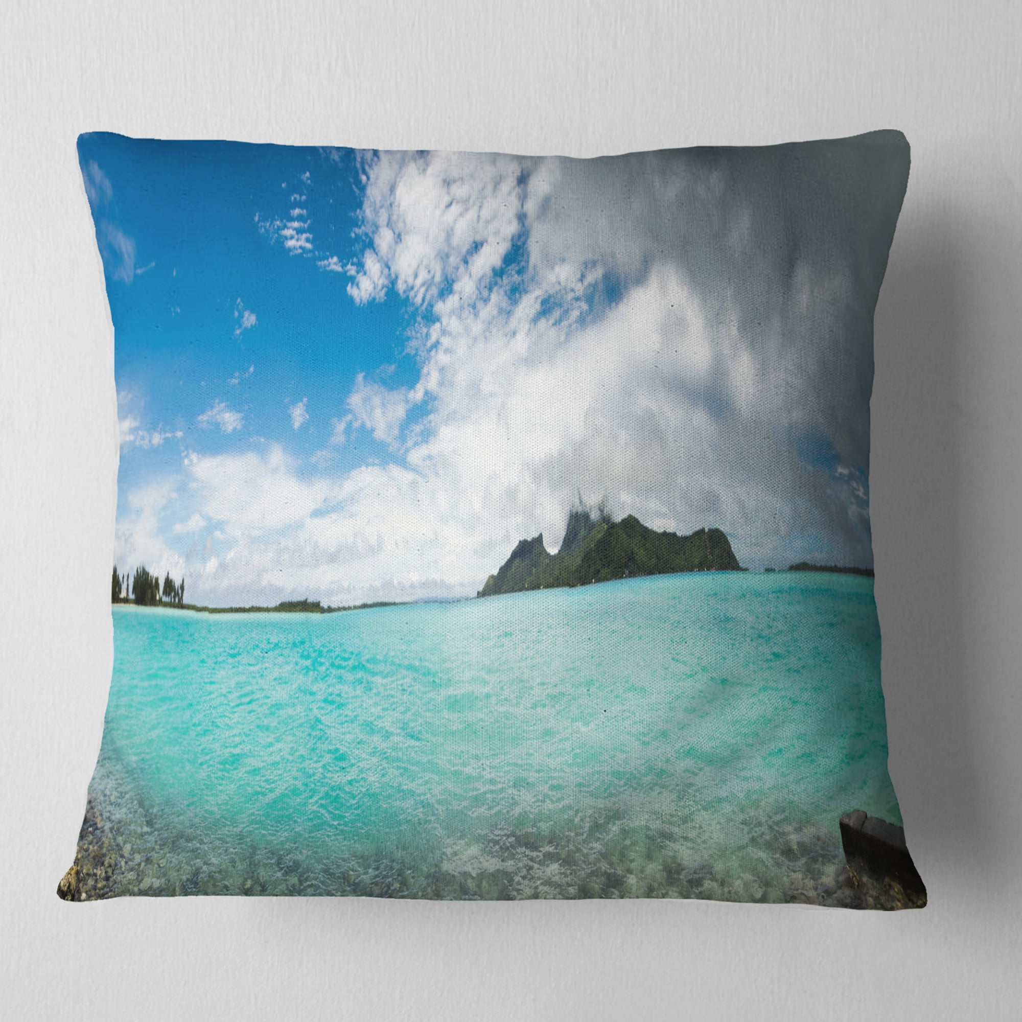 Designart Bora Bora French Polynesia Panorama - Seascape Throw Pillow - 16x16