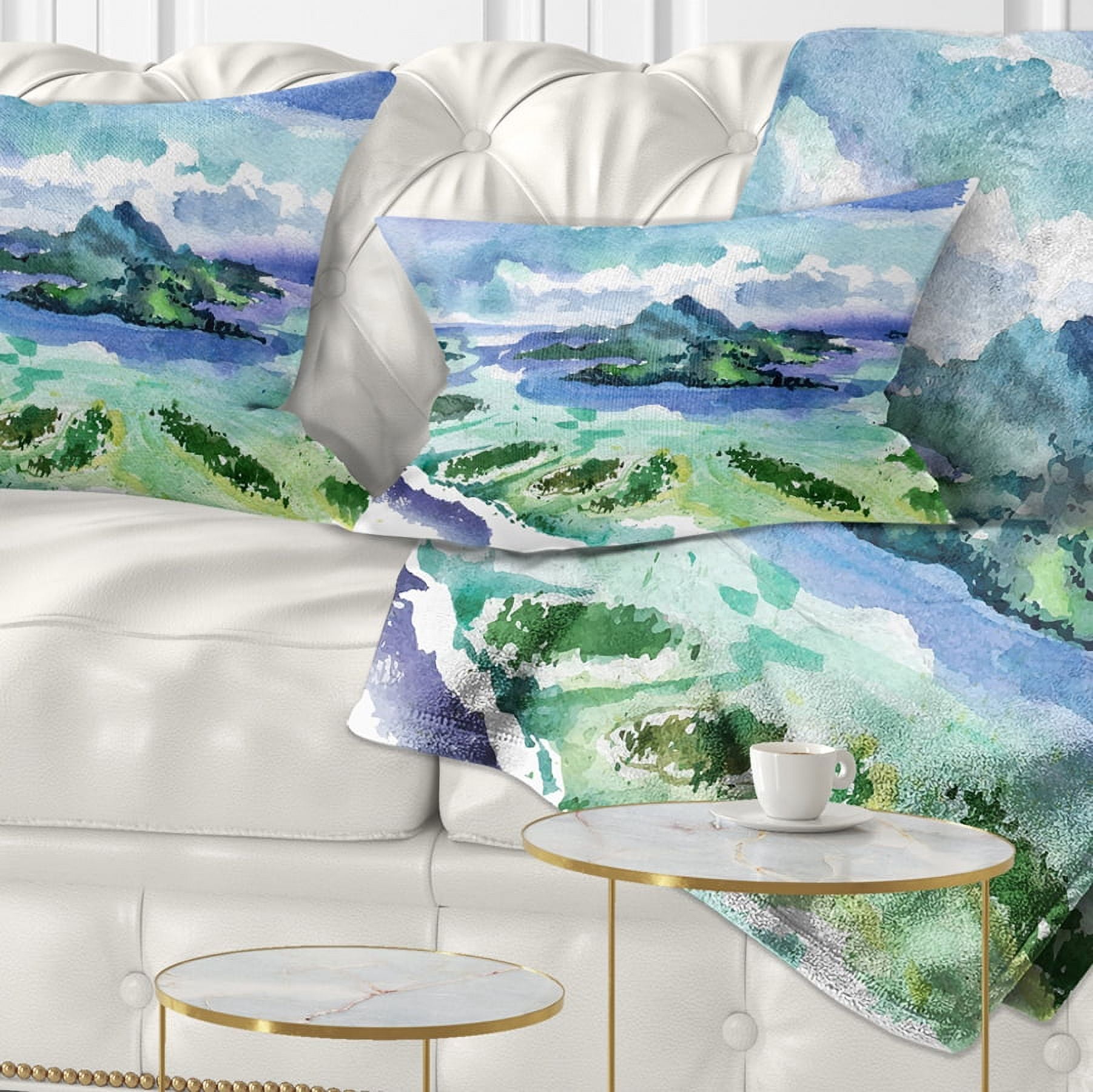 Designart Bora Bora Vector Illustration - Cityscape Painting Throw Pillow - 12x20