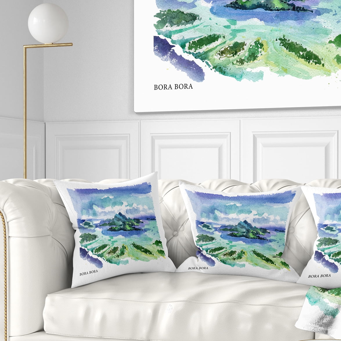 Designart Bora Bora Vector Illustration - Cityscape Painting Throw Pillow - 18x18