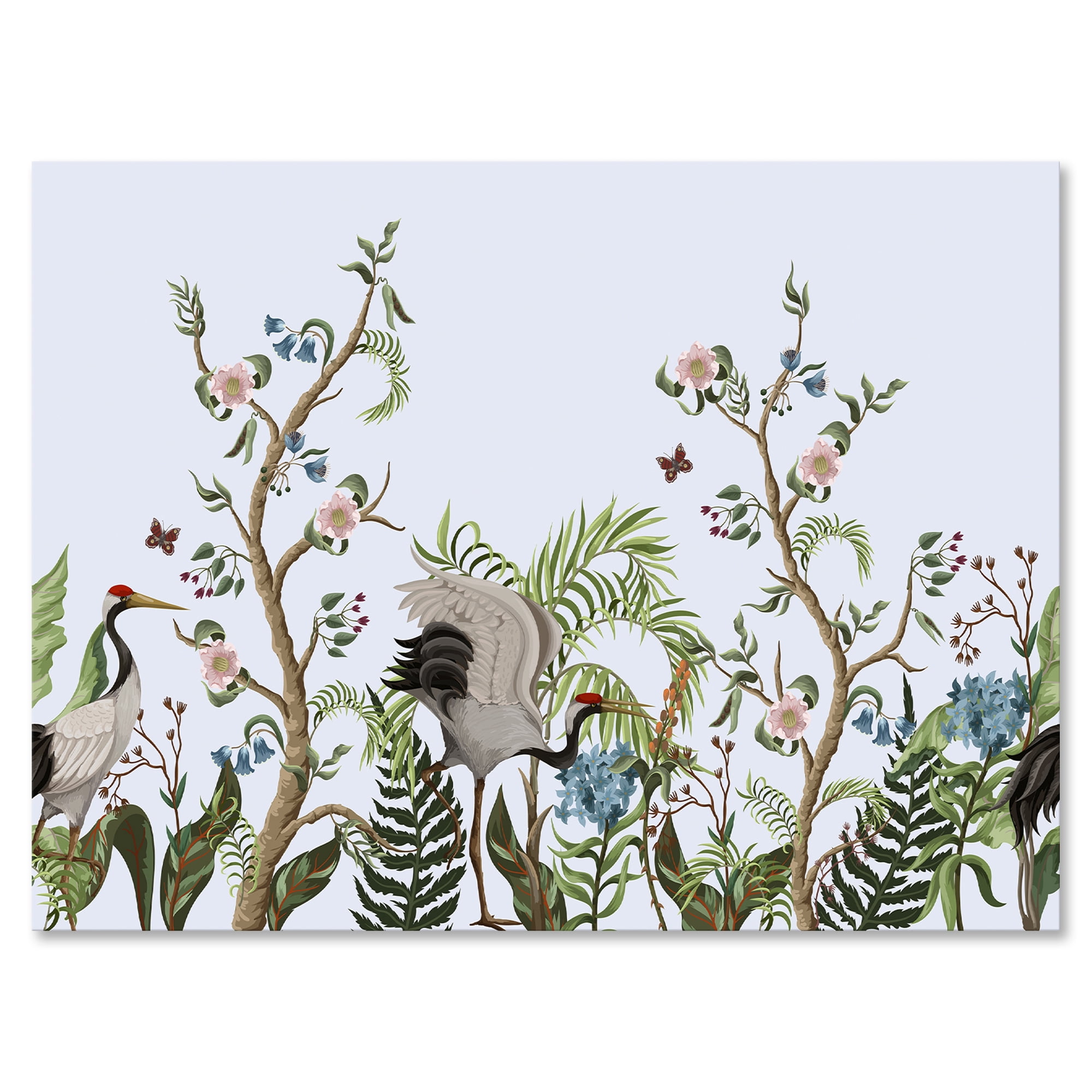 Designart ' Border With Peonies and Cranes In Chinoiserie Style ' Traditional Canvas Wall Art Print