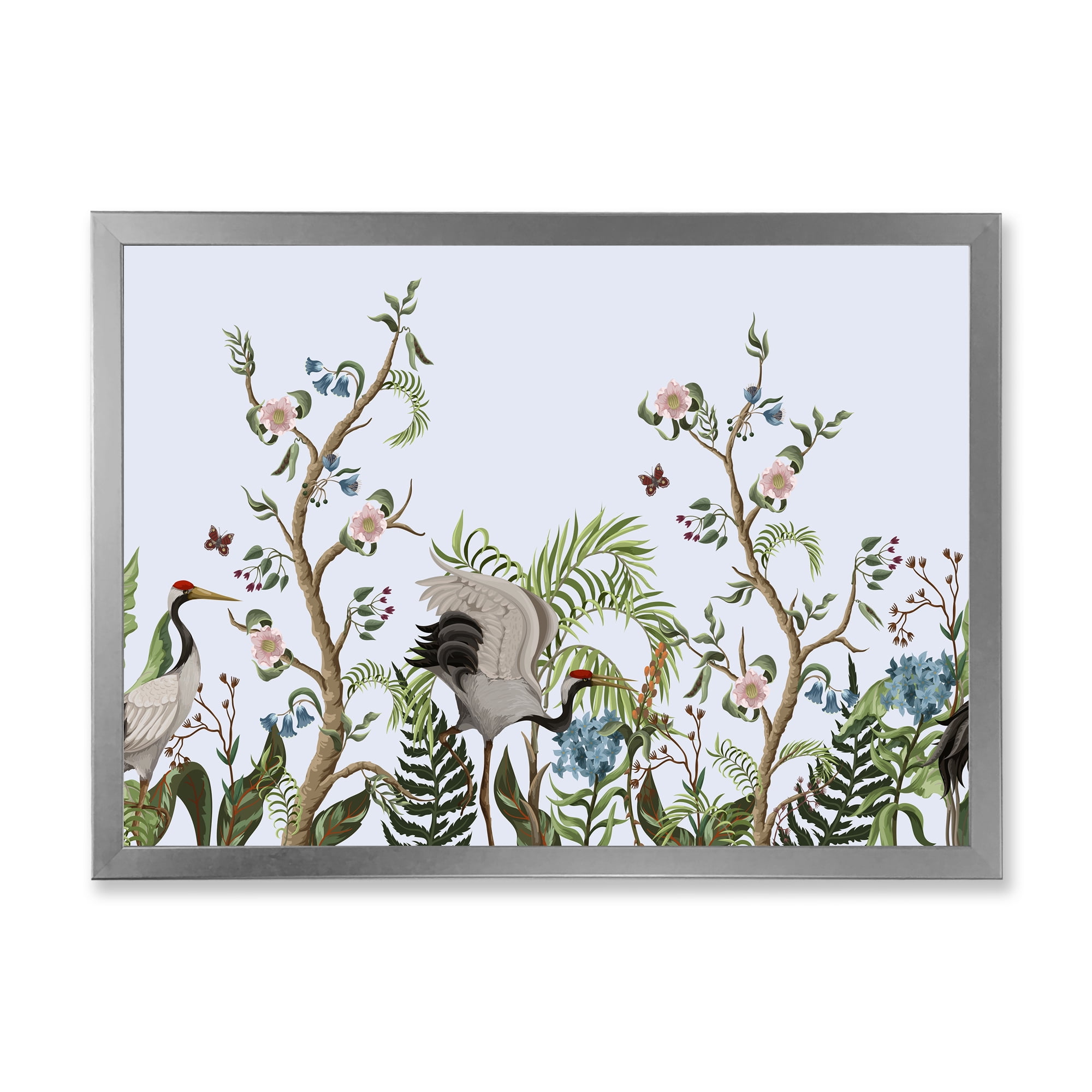 Designart 'Border With Peonies and Cranes In Chinoiserie Style' Traditional Framed Art Print