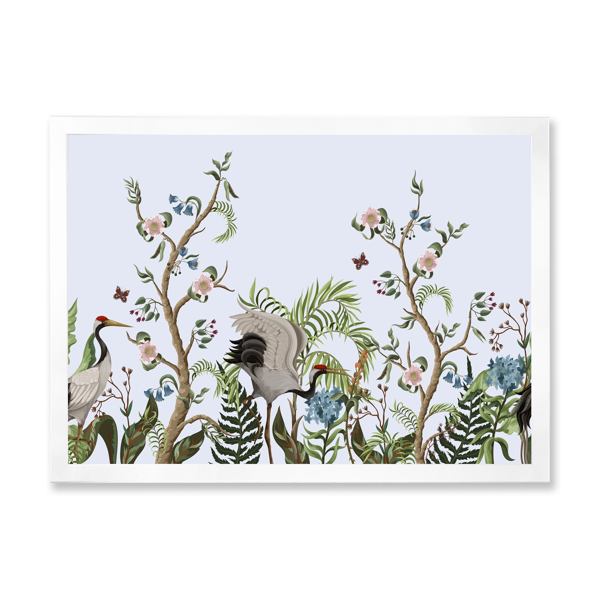 Designart 'Border With Peonies and Cranes In Chinoiserie Style' Traditional Framed Art Print