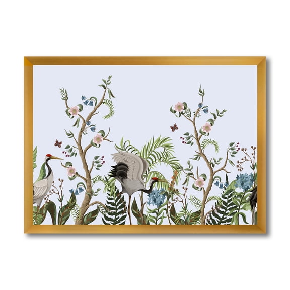 Designart 'Border With Peonies and Cranes In Chinoiserie Style' Traditional Framed Art Print
