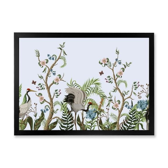 Designart 'Border With Peonies and Cranes In Chinoiserie Style' Traditional Framed Art Print