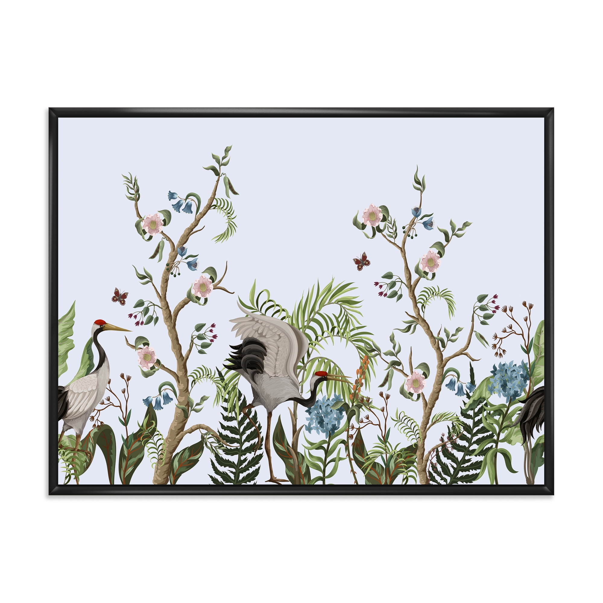 Designart 'Border With Peonies and Cranes In Chinoiserie Style' Traditional Framed Canvas Wall Art Print