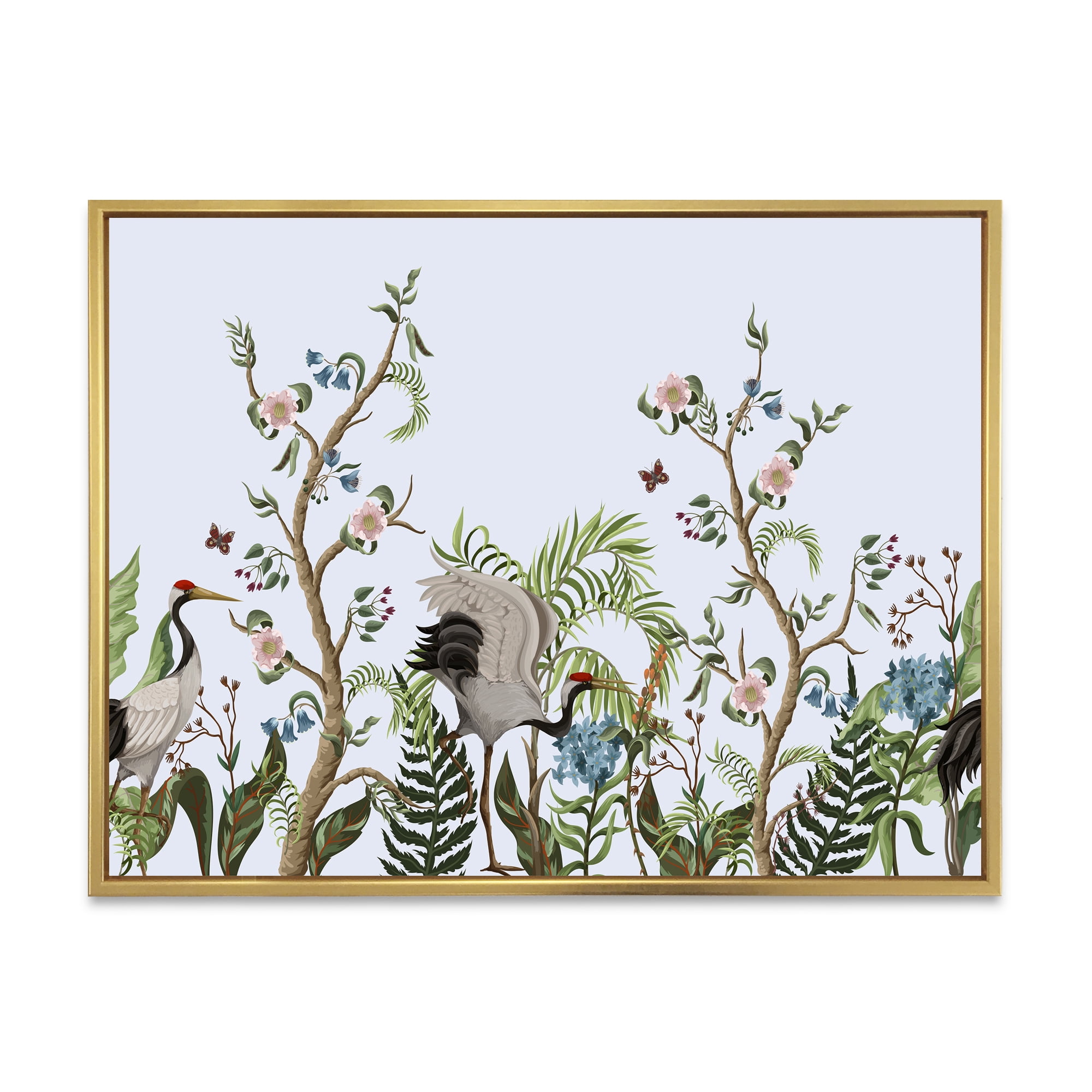 Designart 'Border With Peonies and Cranes In Chinoiserie Style' Traditional Framed Canvas Wall Art Print