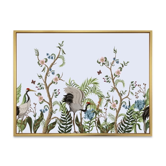 Designart 'Border With Peonies and Cranes In Chinoiserie Style' Traditional Framed Canvas Wall Art Print