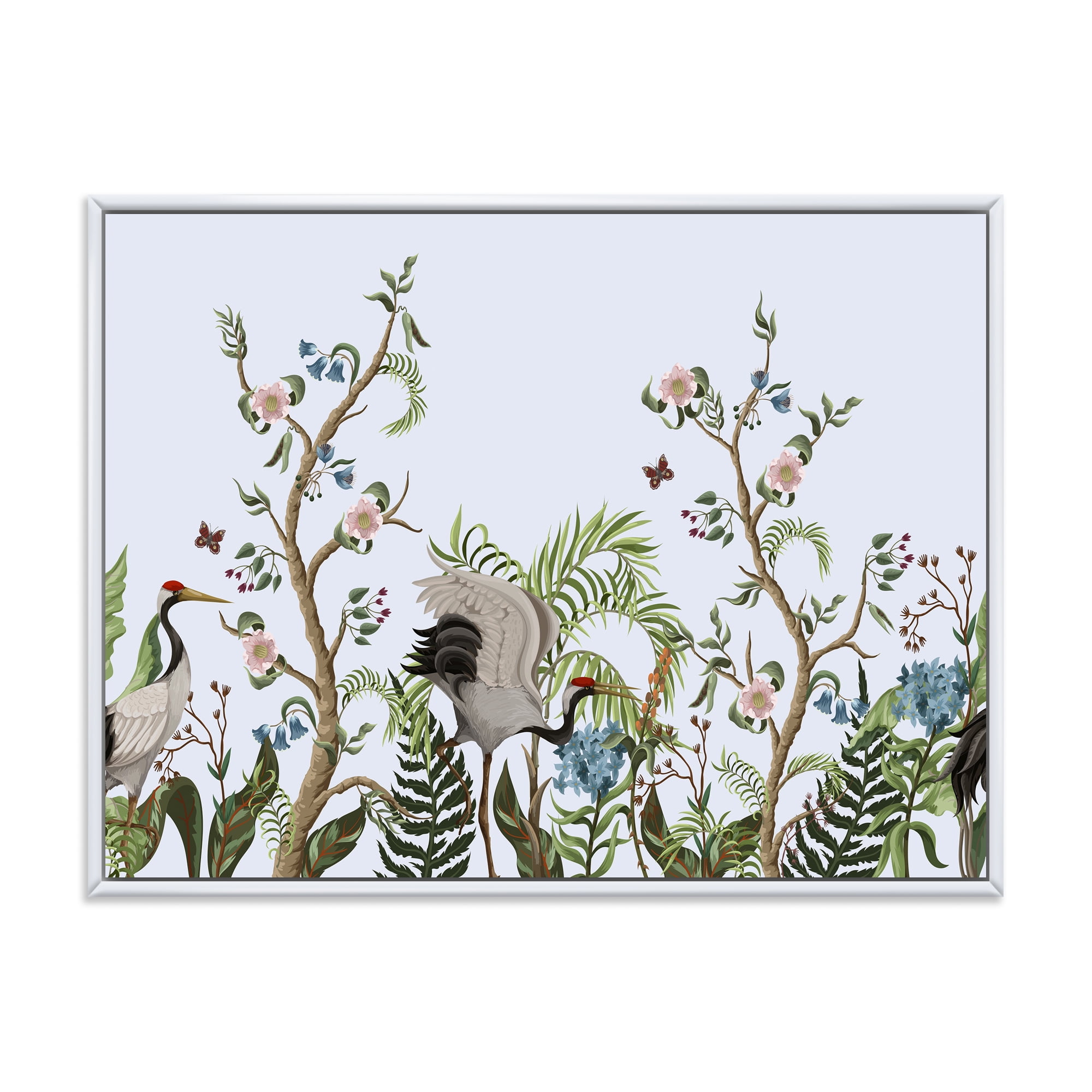 Designart 'Border With Peonies and Cranes In Chinoiserie Style' Traditional Framed Canvas Wall Art Print