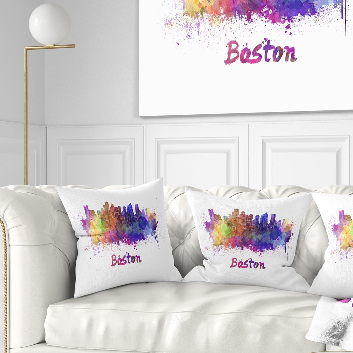 Designart Boston Skyline - Cityscape Throw Pillow - 18x18
