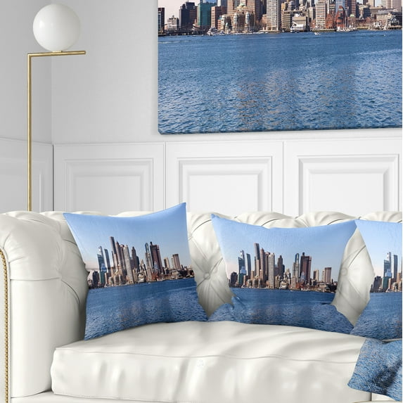 Designart Boston Skyline Panorama - Cityscape Photo Throw Pillow - 16x16