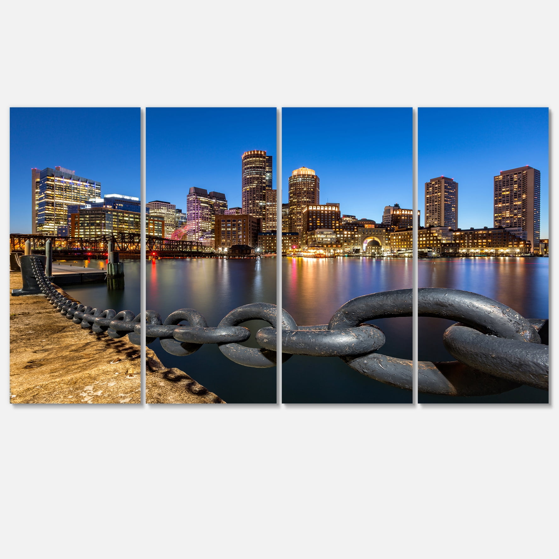 Designart 'Boston Skyline at Dusk ' Cityscape Photo Canvas Print